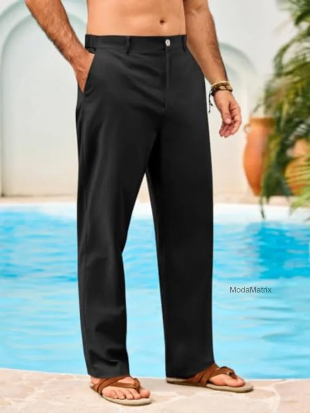 Men's Cotton Straight Leg Casual Chino Pants with Pockets